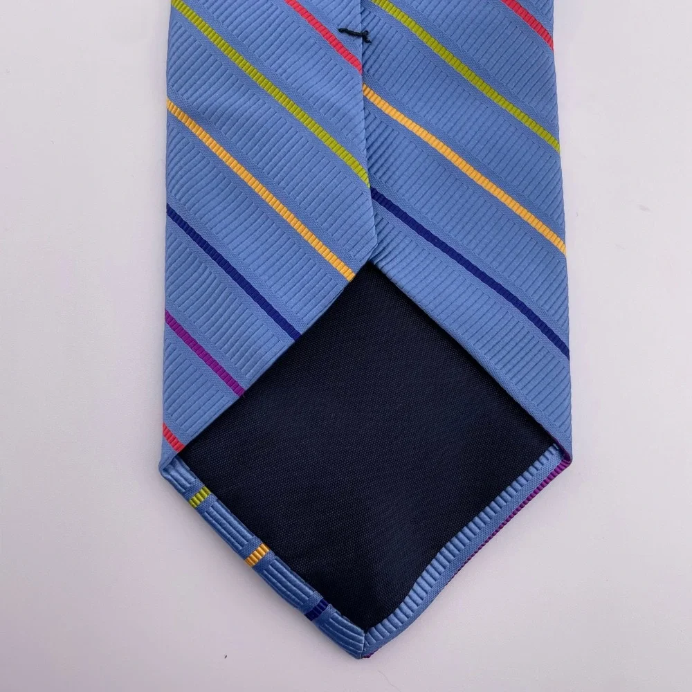 Gitman Bros. Silk Striped Necktie Mens Blue‎ Rainbow Stripe Formal Business